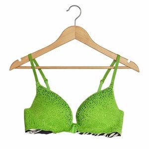 Victoria’s Secret Embrace Green Lace Bra 34C Rhinestone Push Up Underwire Bra